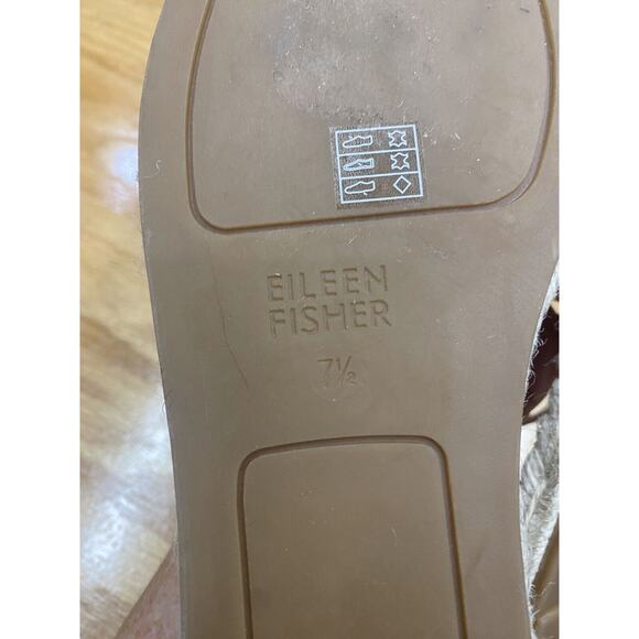 Eileen Fisher Flat Elastic Espadrille Sandals Women 7.5 Beige Leather Lace Up S1